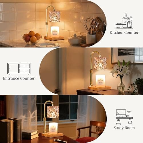 Hong-in Candle Warmer Lamp with Timer -Dimmable Adjustable Height Wax Melt Warmer for Jar Candles,Vintage Home Decor with Elegant Amber Glass,Birthday Gifts for Women, Mom, Friend, Sister thumbnail 6