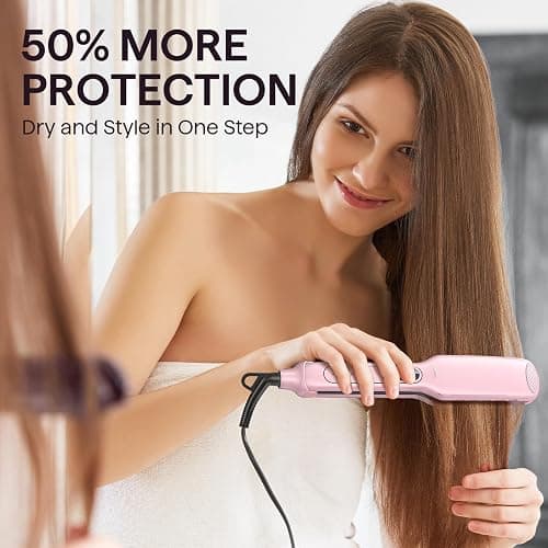 Wavytalk Wet to Straight Hair Straightener, Titanium 1.75 Inch Wide Vent Sesh Flat Iron for Damp or Dry Hair, Straightener with Dual Voltage Leave Silky Smooth Look, 20% Faster Styling, Pink thumbnail 3