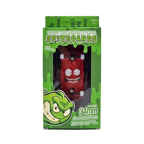 SPITBOARDS® 34mm x 96mm Pro Fingerboard Set-Up (Complete) | Real Wood Deck | Pro Trucks with Lock-Nuts and Pro Bushings | Polyurethane Pro Wheels with Bearings | Red Face thumbnail 7
