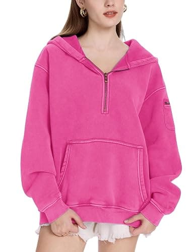 FAIABLE Women's Oversized Washed Quarter Zip Hoodie Loose Fit Pullover Sweatshirt with Pockets thumbnail 5