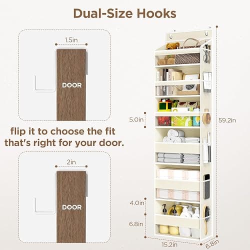 Mefirt Over The Door Organizer, 6 Shelf Door Hanging Organizers with 6 Large Capacity Pockets, Behind Door Storage Hanging Shelves for Closet Wall Bathroom Bedroom Nursery thumbnail 3