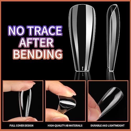 Teenitor Clear Coffin Nail Tips Set, Long Acrylic Nail Kit Full Cover Clear Press On Nails, 600 Pcs Fake Nails with Glue, Acrylic Nail Clipper Files and Buffer Polisher thumbnail 8