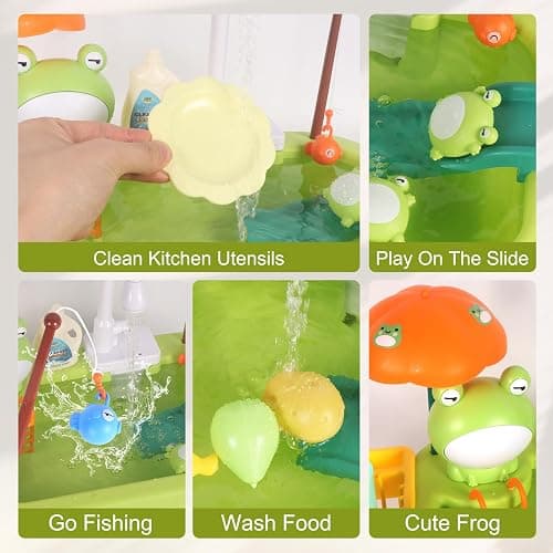Play Sink with Running Water, Kitchen Sink Toy with Functional Faucet, Play Food and Kitchen Accessories, Floating Fishing Water Toy for Toddler, Pretend Play Dishwasher for Kids thumbnail 5