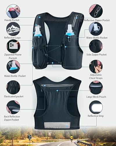 Zelvot Running Vest for Women Men, USA Original Patent, Adjustable Chest Straps Running Hydration Vest with 500ml Soft Flask, Lightweight Reflective Hydration Backpack for Marathon thumbnail 5