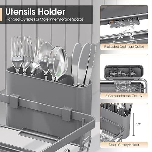 Urackify Dish Drying Rack - Large Dish Rack with Drainboard for Kitchen Counter, Stainless Steel Dish Drainer Fits Most Kitchen Sinks, Gray thumbnail 5