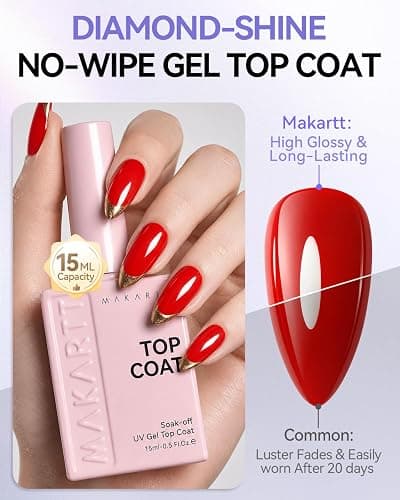 Makartt Gel Top and Base Coat Set 2 PCS 15ml No Wipe Long Lasting | Upgrade Diamond-Shine Base and Top Coat Gel Nail Polish Soak Off UV LED Lamp Needed Home DIY Salon Gift Women thumbnail 3