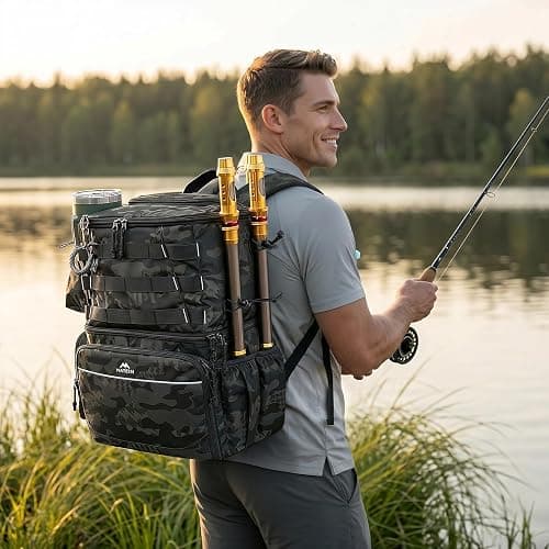 MATEIN Fishing Backpack with Rod Holder and Insulated Compartment | Large Cooler Fishing Rucksack for Men, Durable Water Resistant Tackle Bag for Anglers, Hunting, Hiking and Camping thumbnail 9
