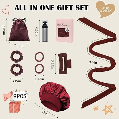 ZILAMPU Hair Curler, 70' Soft No Heat Curling Headband Wrap for Overnight Curls, Women Long Wave Curl Hair Rollers - Reddish Brown, 9 PCS Curling Rods Gifts Set thumbnail 6