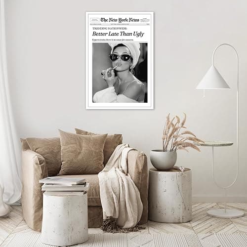 FBKDVC Funky Girl Ästhetisches adrettes Poster, trendiges schwarz-weißes Leinwandbild, Wandkunst "Better Late Than Ugly", Zeitungs-Kunstdruck für Badezimmer, Mädchen, Wohnheim, Wohnung, Zimmer, 30,5 x thumbnail 6