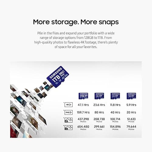 Samsung PRO Plus microSD Memory Card + Adapter, 1TB MicroSDXC, Up to 180 MB/s, Full HD & 4K UHD, UHS-I, C10, U3, V30, A2 for Android Phones, Tablets, GoPRO, DJI Drone, MB-MD1T0SA/AM, 2024 thumbnail 6