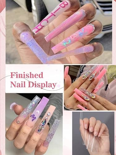 Quaferen Clear Square Nail Tips, 504PCS 3XL Long No C Curve Nail Tips, Half Cover Flat Tapered Square Straight Gel Acrylic Tips False Nails for DIY Salon Home thumbnail 7