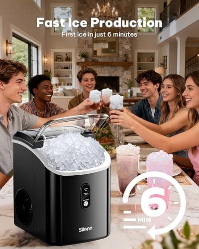 Silonn Nugget Ice Makers Countertop, Chewable Pellet Ice Machine with Self Cleaning Function, Portable Pebble Ice Maker with Ice Scoop for Home Kitchen Office, Black thumbnail 6