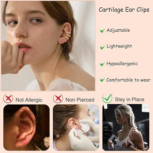 Ear Cuff Earrings for Women Non Piercing 14K Gold/Sterling Silver Plated Hoop Cuffs Non Pierced Fake Earring Dainty Faux Earrings Hypoallergenic Cartilage Ear Clips Jewelry thumbnail 3