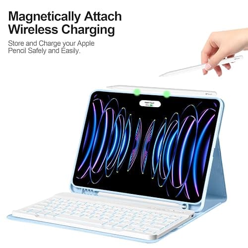 besky for iPad Air 11 Inch M4/M3/M2 (2026/2025/2024) & Air Series (6th/5th/4th Gen), for iPad Pro 11 (4th/3rd Gen)，with Wireless Detachable Backlit Keyboard for 10.9" iPad Air 5th/4th Gen - Blue thumbnail 3
