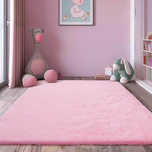 Shag Area Rug for Bedroom 5x8,Pink Fluffy Area Rugs for Living Room,Soft Fuzzy Rug Non-Shedding Indoor Plush Carpet for Kids Bedroom Nursery Dorm Home Decor - Image 1
