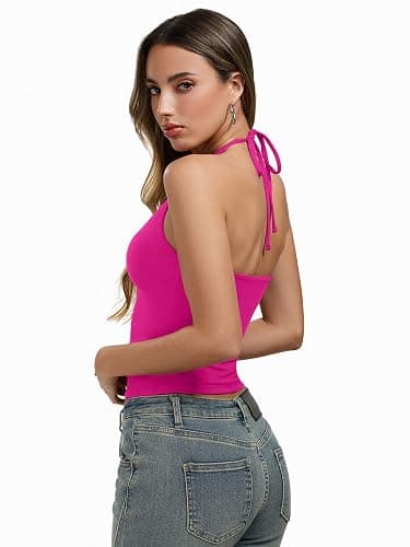 REORIA Women's Halter Tank Tops Backless Tie Scoop Neck Double Lined Basic Summer Outfits 2026 thumbnail 2