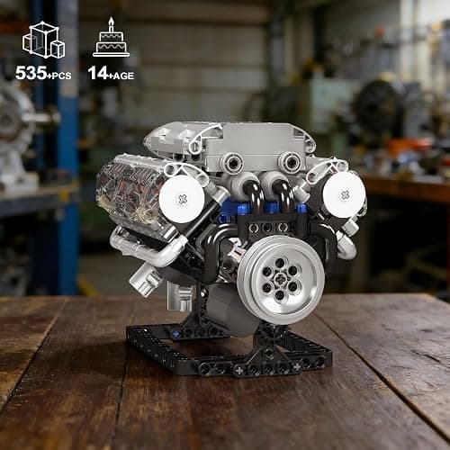 Mould King 10088 V8 Engine Model Kit - 535 Pcs to Build Your Own Mini Engine that Works, DIY STEM Mechanic Engineering Construction Set, Hobby Building Blocks Kit for Adults thumbnail 5
