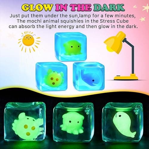 Squishy Fidget Toys Stress Cube - Squeeze Toys Stress Balls for Adults Slow Rising Squishies Glow in The Dark Sugar Sensory Toys for Kids with Autism Stress Relief Fidgets for Classroom Prize Toys thumbnail 3