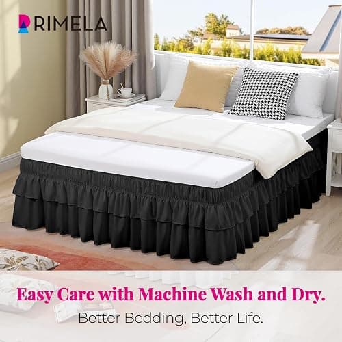 RIMELA Queen Size Ruffle Bed Skirt 16 Inch Drop - Black Double Layered Wrap Around Dust Ruffle, Romantic Cute Design Bedskirt with High-Density Fabric, Soft Stretchy, Easy Install for Queen Bed thumbnail 5