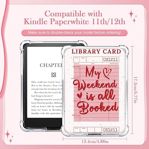 Rngmsi Insert Cardstock for Clear Case - 12 Pcs Library Card Cardstock Inserts Compatible with Kindle Paperwhite 11th-12th, 6.9"X4.8" Pink Bookish Papers for E-Reader Clear Back Cover Accessories thumbnail 3