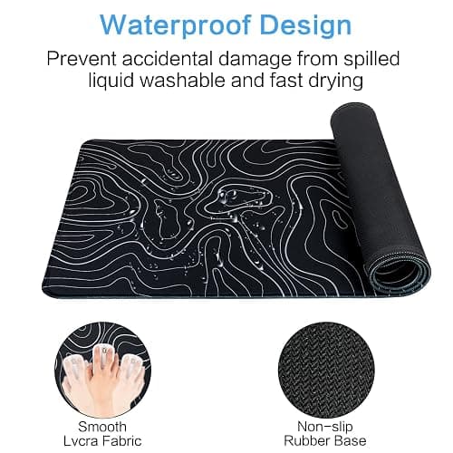 Gaming Mouse Pad Large 31.5 x 11.8in Topographic Keyboard Mousepad for Non-Slip Base and Stitched Edge, Extended Desk Pad XL Desk Mat (Black) thumbnail 5