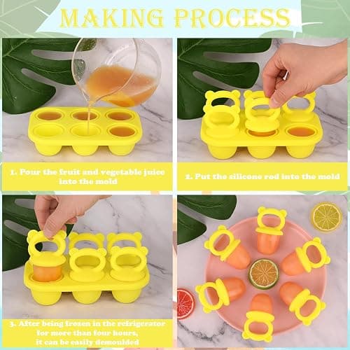 Sakolla Baby Popsicle Molds Mini 6-Cavity Silicone Ice Pop Mold with Sticks Breastmilk Popsicle Molds for Teething Relief Toddler Popsicle Mold for Ice Cream Frozen Yogurt and Fruit Juice (Yellow) thumbnail 5