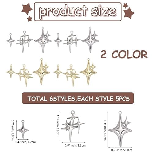 COGCHARGER Gold & Silver Star Charms for Jewelry Making, 30Pcs | Cute Charms, Alloy Pendants, Metal Jewelry Findings, DIY Craft Supplies for Necklaces, Bracelets, Earrings and Keychains thumbnail 2