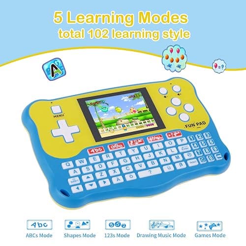 LUHYAUAN Kids Tablet/Baby Learning Pad with 102 Activities/Toddler Tablet with ABC Alphabet/Music/Math Interactive Educational Electronic Toys Gifts Handheld Game for Preschool Boys Girls Ages 3-12 - Blue thumbnail 3