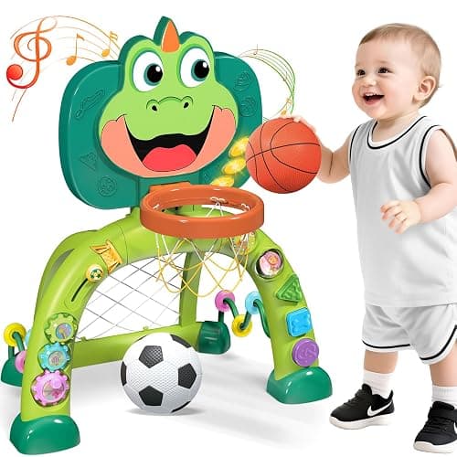 Marstone Baby Boy Toys for 1 2 3 Year Old Gifts: Toddler Basketball Hoop and Soccer Goal Activity Center Toys with Sound and Music for Kids, Girls 1-3, Interactive 1st First Birthday Present - Image 1