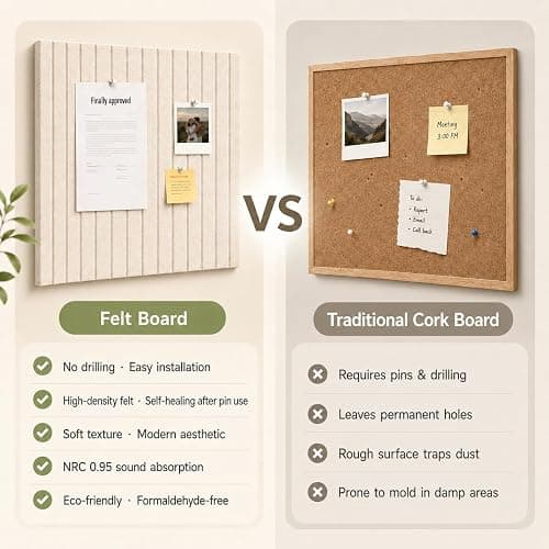 OceanBreezy Large Oatmea Felt Square Cork Board Alternative 6-Pack,36"x 24" | Felt Bulletin Board with 40 Removable Nano Adhesive Tabs & 40 Pushpins, Felt Wall Panels for Wall Home Office Classroom thumbnail 11