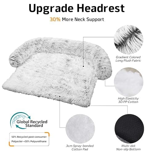 Calming Dog Bed Fluffy Plush Dog Mat for Furniture Protector with Removable Washable Cover for Large Medium Small Dogs and Cats (Extra Large (53x39.3x6), Light Grey) thumbnail 2