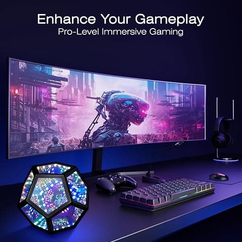 MITO Infinity Mirror Light Dodecahedron, RGBW Cube Light Decor for Gaming | Deep 3D Light Tunnels, Music-Reactive Light Show, 258 Light Effect, Desk Decor, Christmas Birthday Gamer Gift for Teens & Men thumbnail 3
