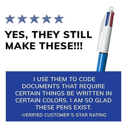 BIC 4-Color Retractable Ballpoint Pens with 1.0 mm Medium Point and Assorted Ink Colors, 12-Count Pack thumbnail 11