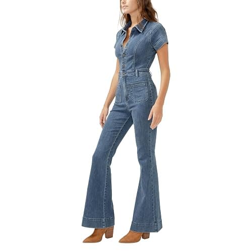 Silver Jeans Co. womens 70s Flare Leg Denim Jumpsuit thumbnail 2