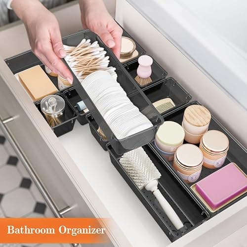 SpaceHacks 25 PCS Plastic Drawer Organizer Set, 4-Size Versatile Organizer Trays & storage Bins for Makeup, Jewelry, and Gadgets in Bathroom, Bedroom and Office,Clear Black thumbnail 6