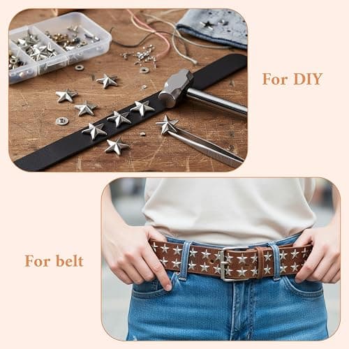 Mabor 200PCS Star Studs for Clothing, Metal Spikes Rivets for DIY Jacket, Belt, Bag, Shoes, Punk Rock Decoration, Silver thumbnail 5