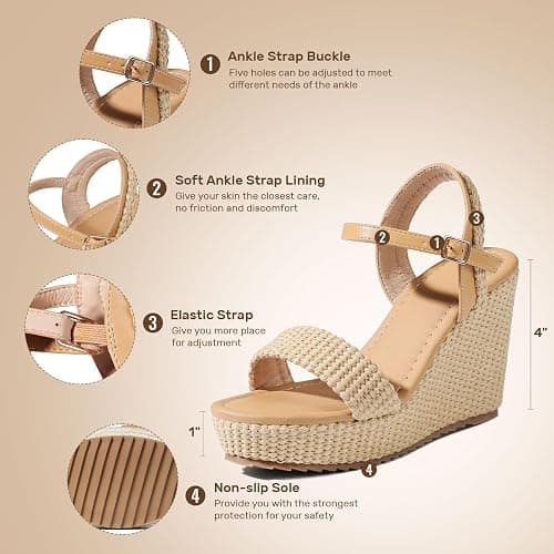 mikarka Women's Espadrille Wedge Sandals: Ankle Strap Platform Open Toe Wedges - Stylish High Heel Dressy Summer Wedges for Women, Inspired by Espadrilles thumbnail 4
