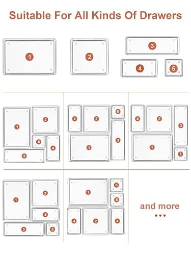 SMARTAKE 13-Piece Drawer Organizer with Non-Slip Silicone Pads, 5-Size Desk Drawer Organizer Trays Storage Tray for Makeup, Jewelries, Utensils in Bedroom Dresser, Office and Kitchen (Clear) thumbnail 8
