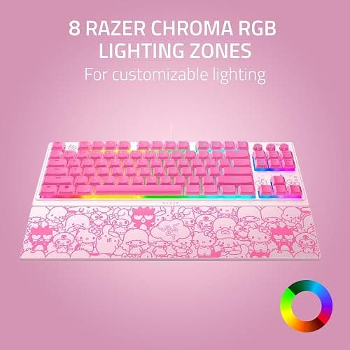 Razer Ornata V3 TKL Gaming Keyboard: Low-Profile Keys - Mecha-Membrane Switches - UV-Coated Keycaps - Backlit Media Keys - 8-Zone RGB Lighting - Magnetic Wrist Wrest - Hello Kitty & Friends Edition thumbnail 7