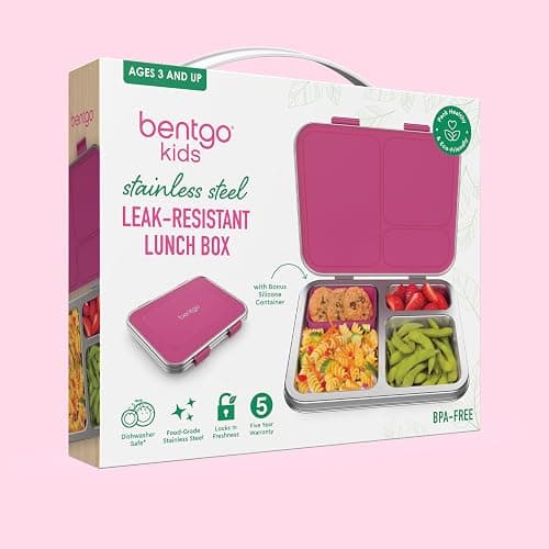 Bentgo Kids Stainless Steel Leak-Resistant Lunch Box - 3-Compartments with Bonus Silicone Container, Durable, Eco-Friendly, Dishwasher Safe, BPA-Free, Ideal for School, Ages 3+ (Fuchsia) thumbnail 9