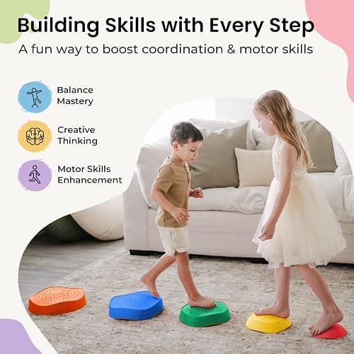 Tiny Land Stepping Stones for Kids, 5pcs Non-Slip Toddler Stepping Stones, Sensory Stepping Stones for Promoting Toddler's Balance & Coordination Skills, Stepping Stones for Toddlers 3-5 thumbnail 5