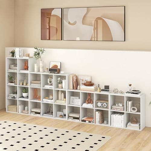 POWERSTONE 4 Cube Storage Organizer, 2 Tier Cubby Bookshelf, White | Freestanding Bookcase w/Back Guardrail, Open Back Display Rack for Living Room, Bedroom, Study thumbnail 8