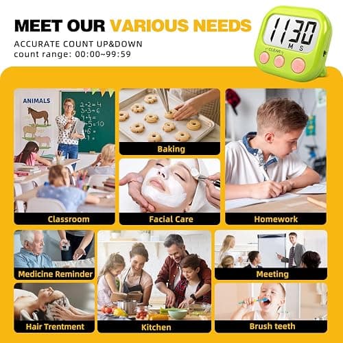 AOUCE Digital Timer for Kids Classroom Timers for Teacher 2 Pack Blue Green | Large Screen, Strong Magnetic, Loud Alarm thumbnail 6