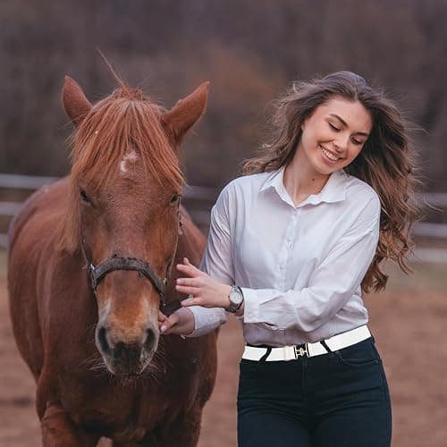 PEUTIER Women's 2pcs 1.5in Elastic Equestrian Belt, Surcingle Buckle Horse Bit Belt for Horseback Riding Sports, Black, Medium thumbnail 3