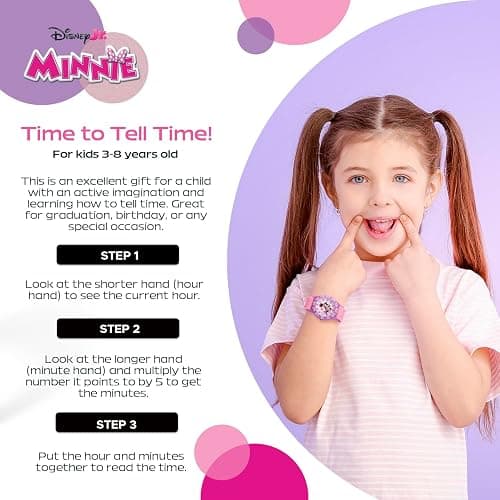 Disney Minnie Mouse Watch for Girls – Cute Minnie Mouse Watch for Toddlers & Girls – Gift Young Fans – Watches Kids 3-5 with Purple Bezel & Reversible Nylon Strap thumbnail 5