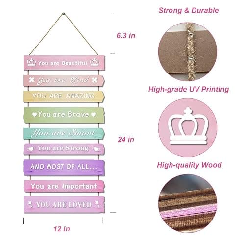 Pink Room Decor for Teen Girls Aesthetic, Cute Bedroom Wall Decor for Baby Girl, Boho Rainbow Wall Art Signs, Trendy Stuff Decorations for Kids Nursery Bed Room Dorm Classroom Bathroom thumbnail 3