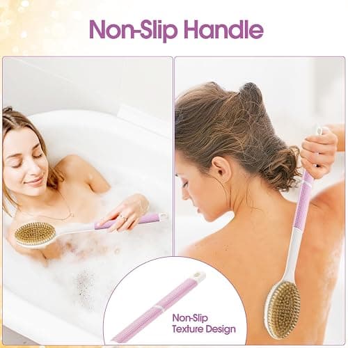 Backski Body Scrubber Anti Slip for Shower,Shower Brush Long Handle with Stiff and Soft Bristles,Body Wash Exfoliating Back Scrubber for Bath or Dry Brushing Body Brush(Pink) thumbnail 2