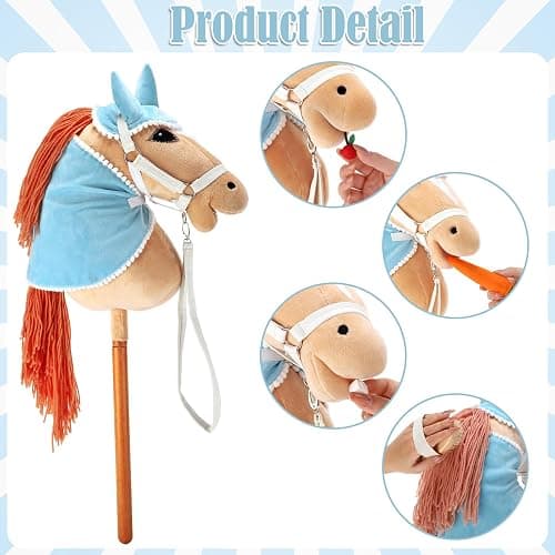 Teyva Daily 8 Pcs Hobby Horse Bridle Kit Include Horses Ear Bonnet Blanket Halter Sugar Cubes Red Green Apples Carrots Brush Saddle Belt Equestrian Enthusiast Gift, Hobby Horse Not Include thumbnail 3