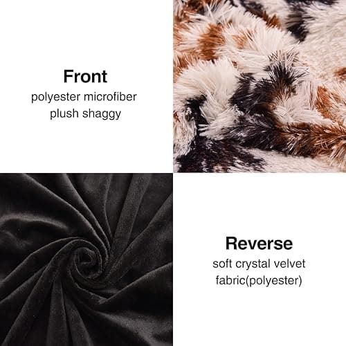 Aimuan Cow Print Duvet Cover Shaggy Fluffy Tie Dye Brown Black Velvet Bedding Cover Set Super Soft Faux Fur Fuzzy Comforter Cover with Pillowcases (Coffee-Black, Queen) thumbnail 4