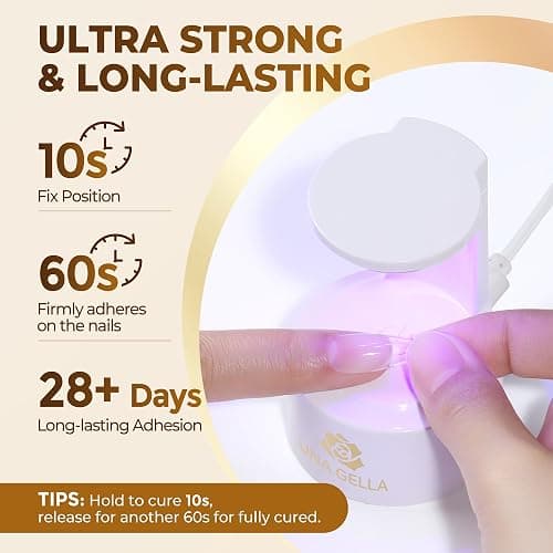 UNA GELLA 9 in 1 Gel Nail Glue U V Light Super Hold for Gel Nails Tips, 10 ml Brush On Nail Glue for Light-color Press On Nails, Rhinestones, Base coat, Blooming Art, Acrylic Tips Lamp Needed thumbnail 2